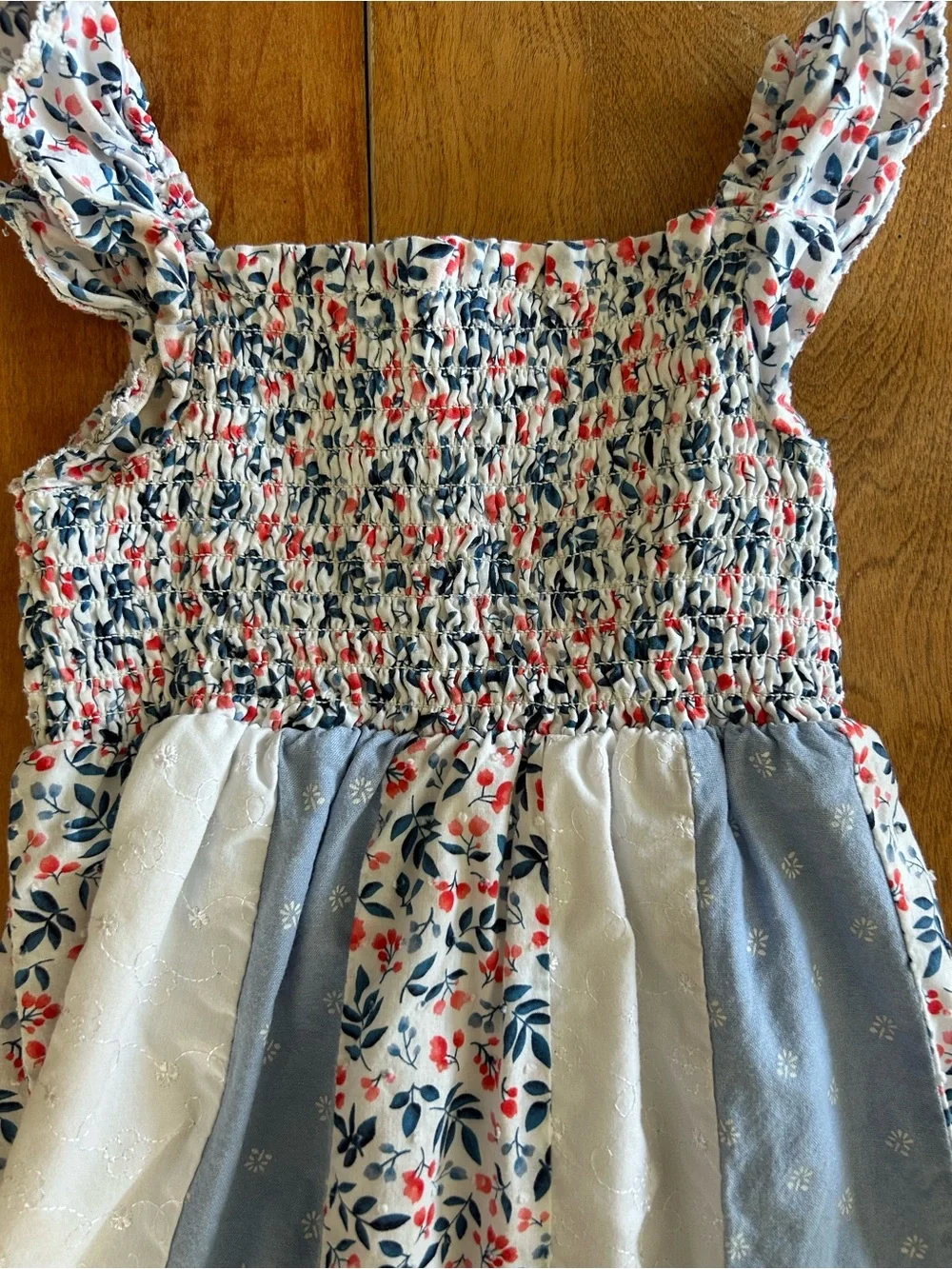 Penelope Mack Blue, White & Coral Floral Smocked Sundress